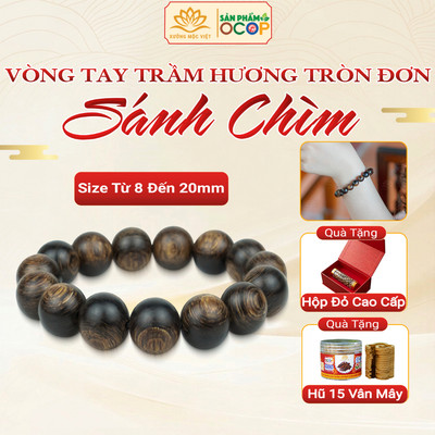 Vòng tay trầm hương hạt tròn Sánh Chìm cho nam nữ mang bình an may mắn tài lộc - Xưởng Mộc Việt