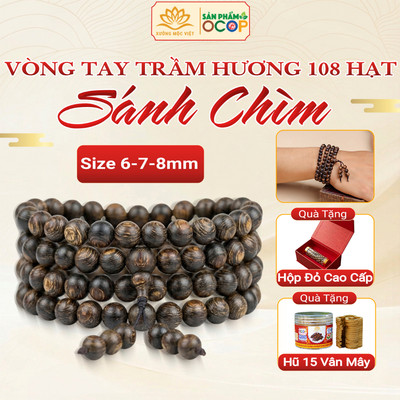 Vòng tay chuỗi trầm hương 108 hạt Trầm Sánh Chìm mang lại bình an tài lộc may mắn - Xưởng Mộc Việt