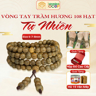 Vòng tay chuỗi trầm hương 108 hạt tự nhiên Trầm Tóc Kiến mang lại may mắn bình an - Xưởng Mộc Việt