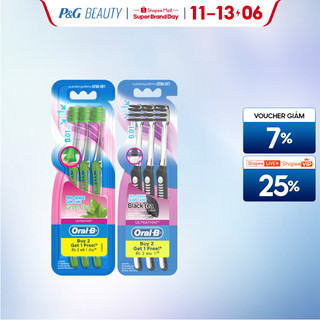 Bàn chải oral-b tinh chất trà xanh/ trà đen vỉ 3 cây