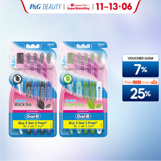 Bàn chải oral-b tinh chất trà xanh/ trà đen - vỉ 5 cây