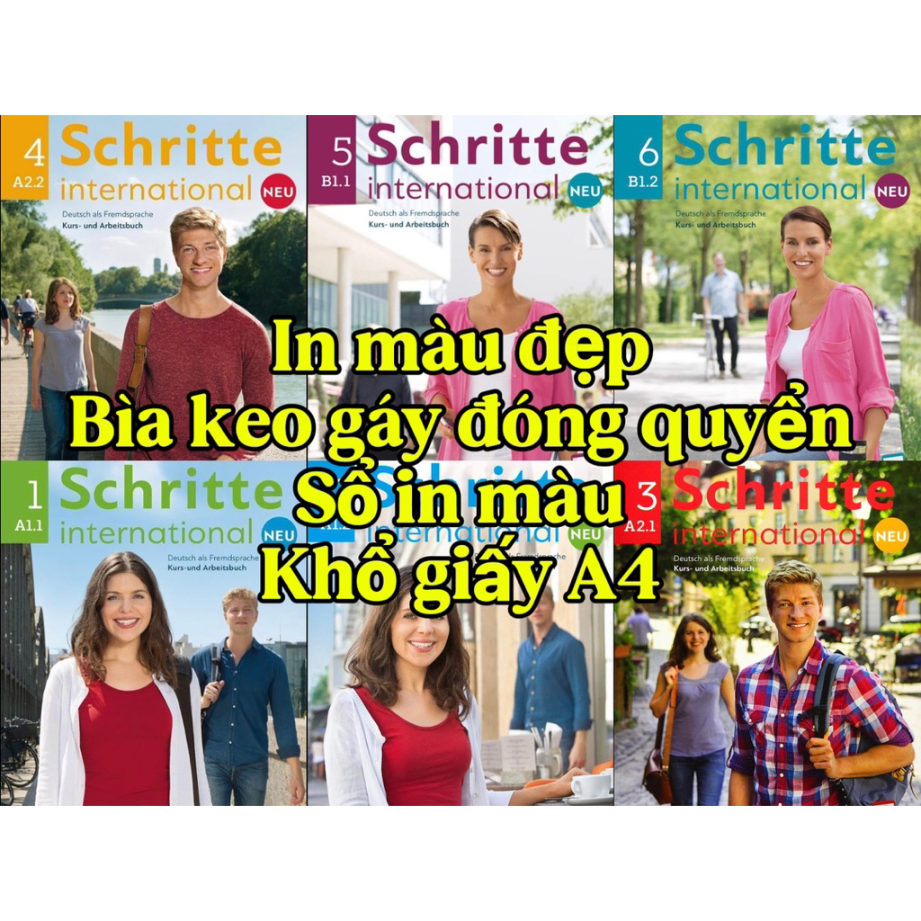 Giấy A4 in màu / Schritte International Neu A1 / A2 / B1 / giấy A4 / in theo yêu cầu / Bìa keo gáy đ