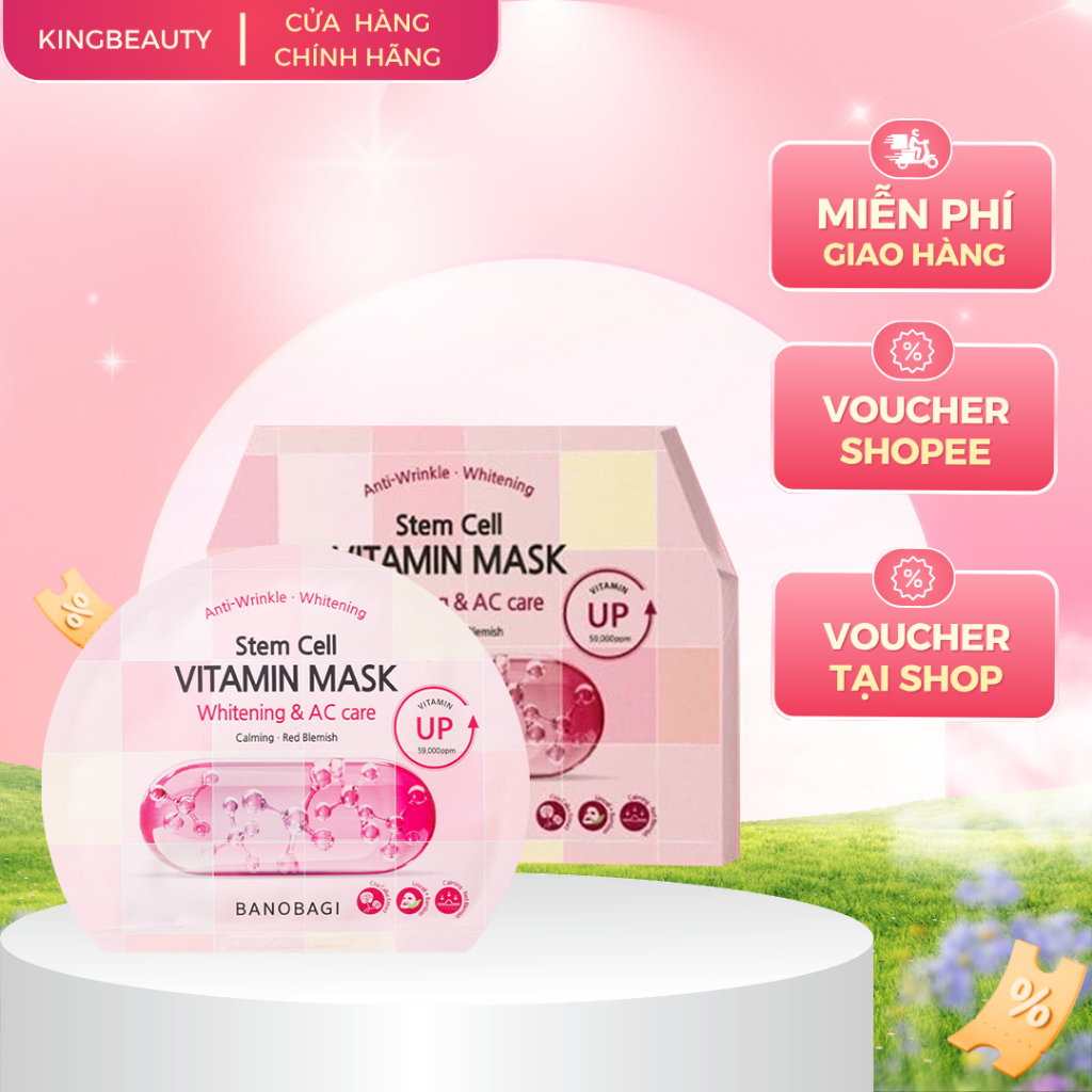 Hộp 10 Mặt nạ BANOBAGI Dưỡng Sáng Và Chăm Sóc Da Mụn Stem Cell Vitamin Mask 30ml x10 - CARO AC Care