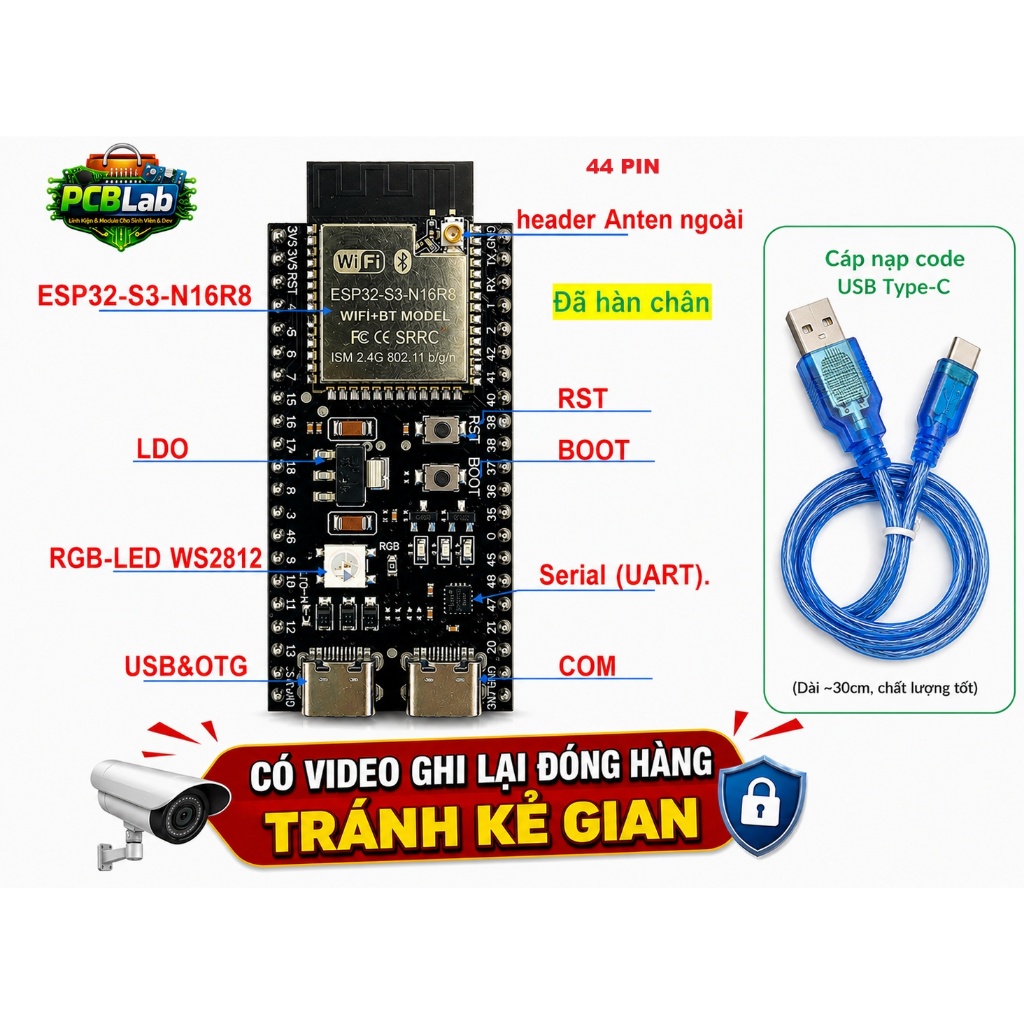 ESP32 ESP32-S3 N16R8 mạch phát triển IoT DIY wifi bluetooth Type-C 44 Pin cho arduino ESP-IDF có cod