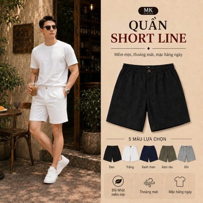 Quần Short Nam Line MK CLEVER chất liệu Đũi Nhật, cạp phối lưng thun thoáng mát trẻ trung, form trên gối mặc hàng ngày