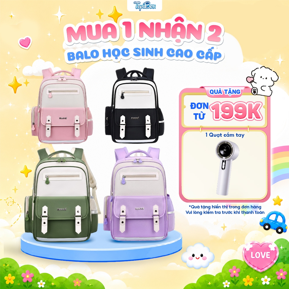 Balo Học Sinh 2318 Cho Bé Cấp 1 Cấp 2, Form Hộp Đứng Chống Gù, Vải Oxford Siêu Nhẹ, Nhiều Ngăn