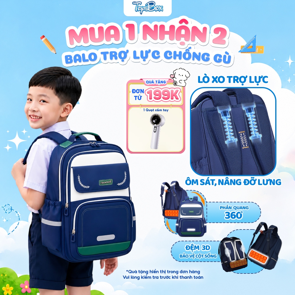 Cặp Chống Gù Babokids Cho Bé Trai Bé Gái Lớp 1-6, Balo Học Sinh Tiểu Học Cao Cấp Quai Lò Xo 2505