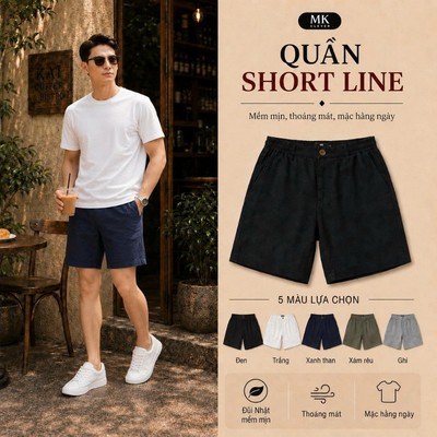 Quần Short Chất Đũi cho Nam Line MK CLEVER chất liệu Đũi Nhật, thoáng mát trẻ trung, form trên gối mặc hàng ngày
