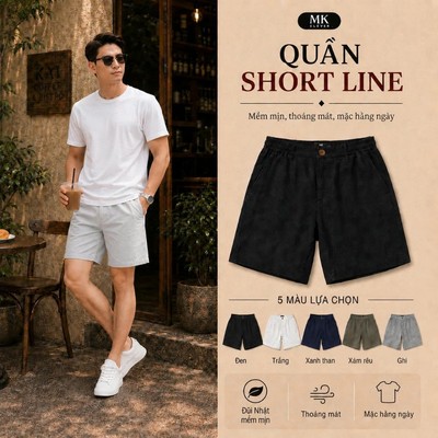 Quần Short Đũi Nam Line MK CLEVER chất liệu mềm mát, cạp phối lưng thun trẻ trung, form trên gối mặc hàng ngày