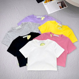 Mcbb áo croptop bé gái trơn 14-48 kg áo thun cho bé gái ôm áo kiểu áo crop top bé gái đen trắng bộ