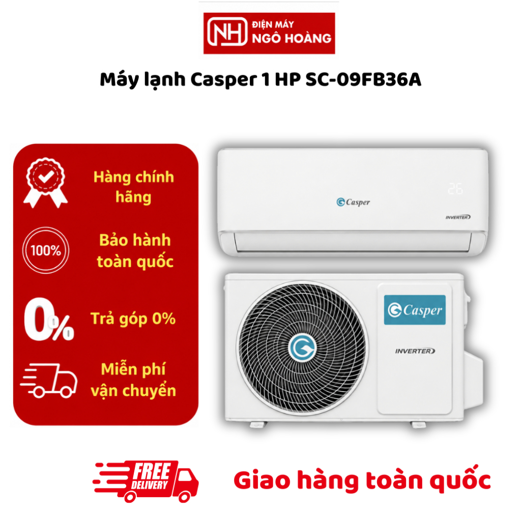SC-09FB36A - Máy lạnh Casper 1 HP SC-09FB36A – Điều hòa 1 chiều 9000BTU, làm lạnh nhanh, gas R32