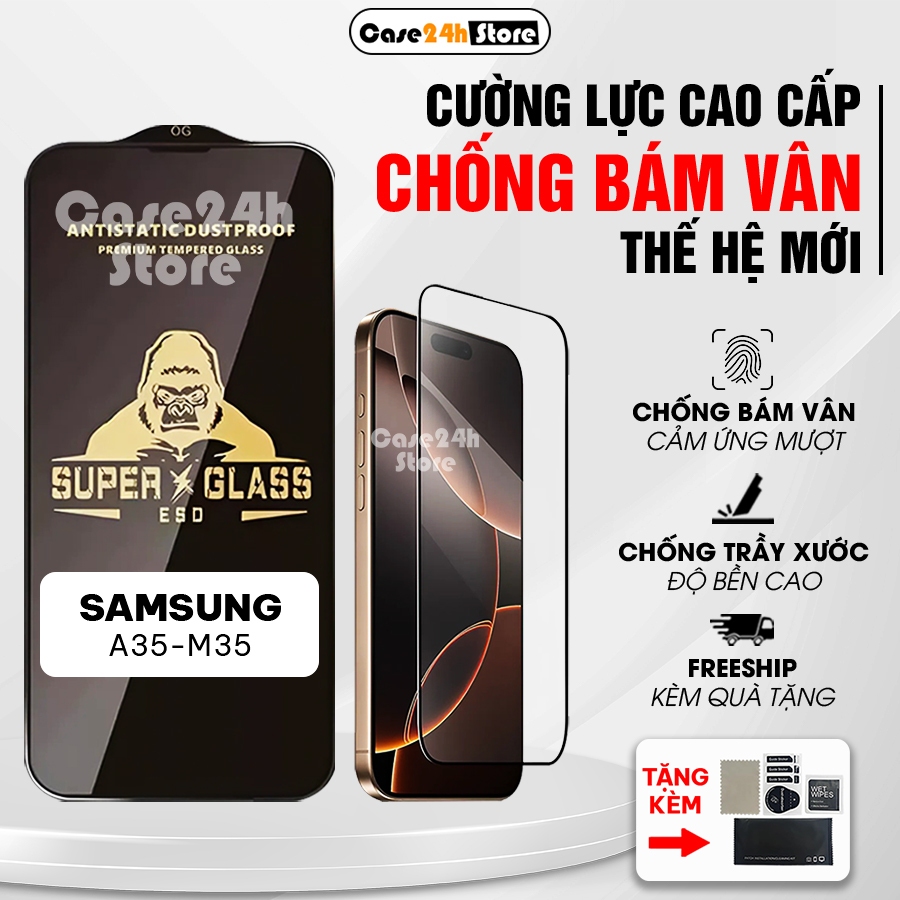 Kính cường lực Samsung A35 / M35 trong suốt full màn, chống bám vân, chống ánh sáng xanh | KKD