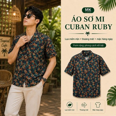 Áo sơ mi nam Cuban Ruby MKCLEVER chất vải lụa hàn thoáng mát, phong cách, năng động, dễ mặc hàng ngày