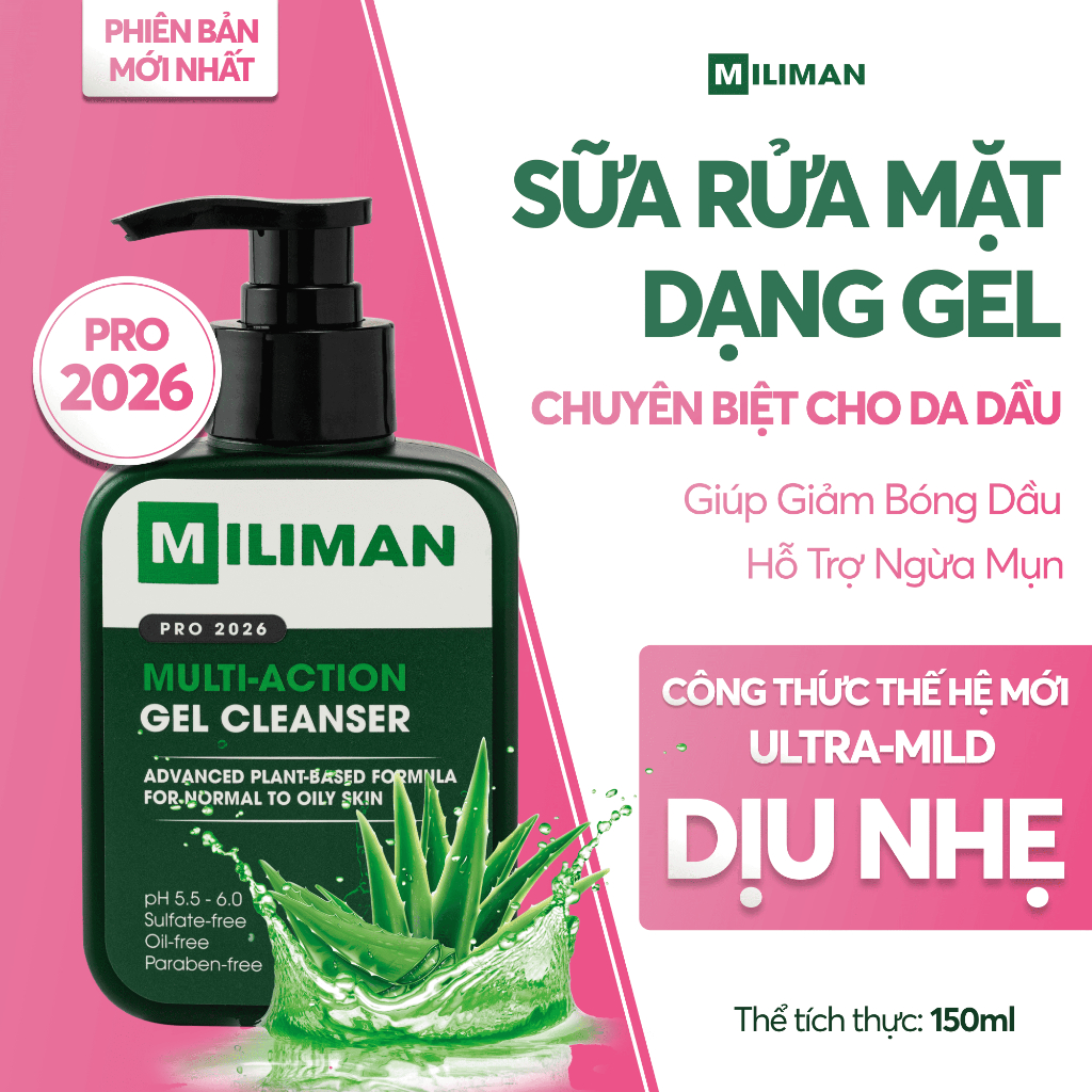 Sữa Rửa Mặt Nam Da Dầu MILIMAN PRO 2026 150ML | Làm Sạch Sâu, Kiểm Soát Nhờn, Hỗ Trợ Ngừa Mụn, Mát D