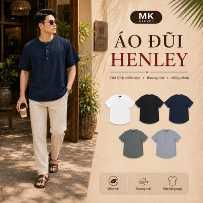 Áo Sơ Mi Chất Đũi Henley MK CLEVER mềm mịn thoáng mát, thoải mái, chống nhăn tốt, form rộng hằng ngày