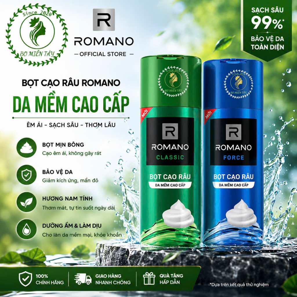 Bọt Cạo Râu Romano Classic/Force 175g – Mềm Râu, Cạo Êm, Hương Nam Tính