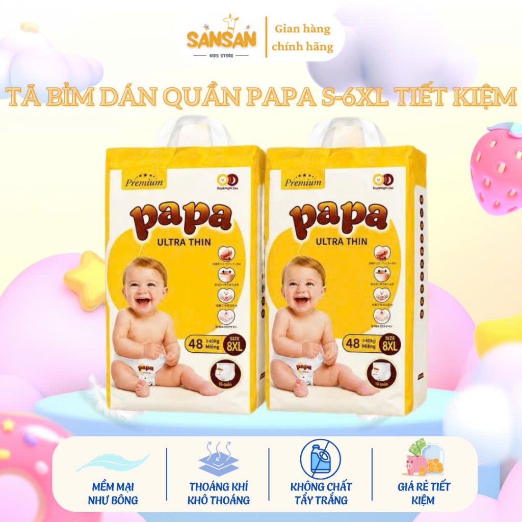 Tã Bỉm Papa Organic Ultra Thin 2 Bịch Mỏng Nhẹ Thoáng Khí Thấm Nhanh Chống Tràn Cho Bé Yêu