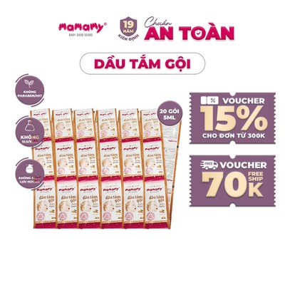 Sữa tắm gội Mamamy cao cấp chính hãng cho bé từ sơ sinh, gốc thực vật thiên nhiên, dịu lành gói 5ml