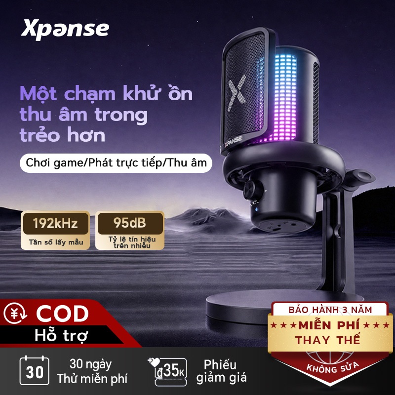 Mic thu âm lọc tiếng ồn Xpanse Z1 Khử ồn thông minh,nghe lại zero độ trễ,đèn RGB điều khiển được,chơi game livestream | BigBuy360 - bigbuy360.vn
