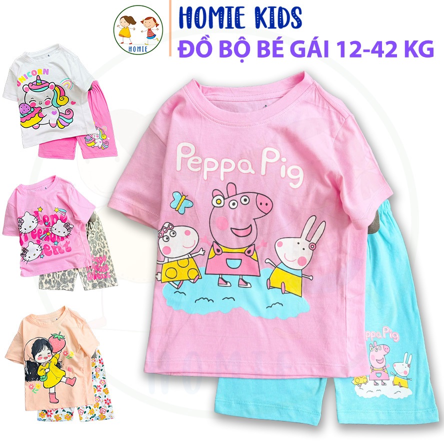 Đồ lửng bé gái size đại 12-42 kg set bộ quần ngố phối áo thun cotton cộc tay in hoạt hình công chúa 