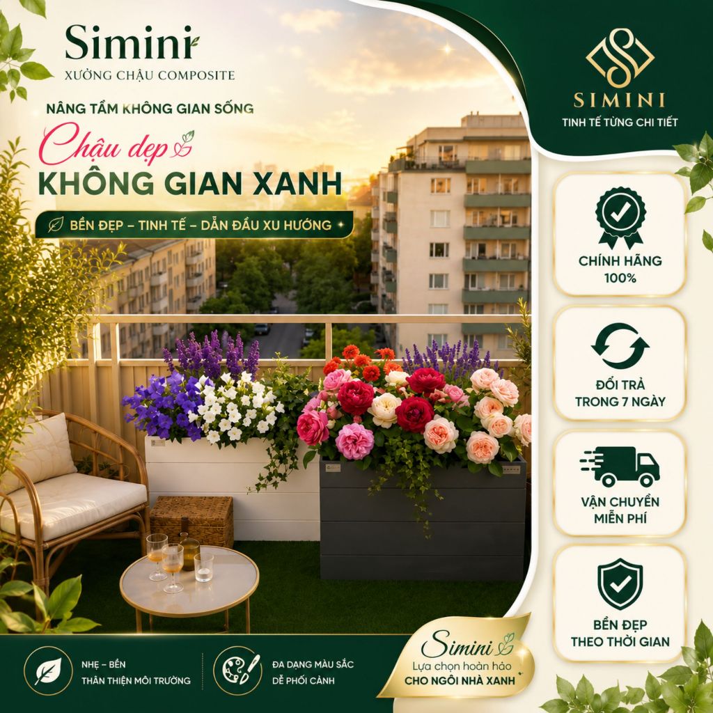 [Tặng Chân] Chậu Trồng Cây Dạng Hộp Chữ Nhật 70x30x30 Composite Hai Màu (Trắng, Ghi) - Simini Home D