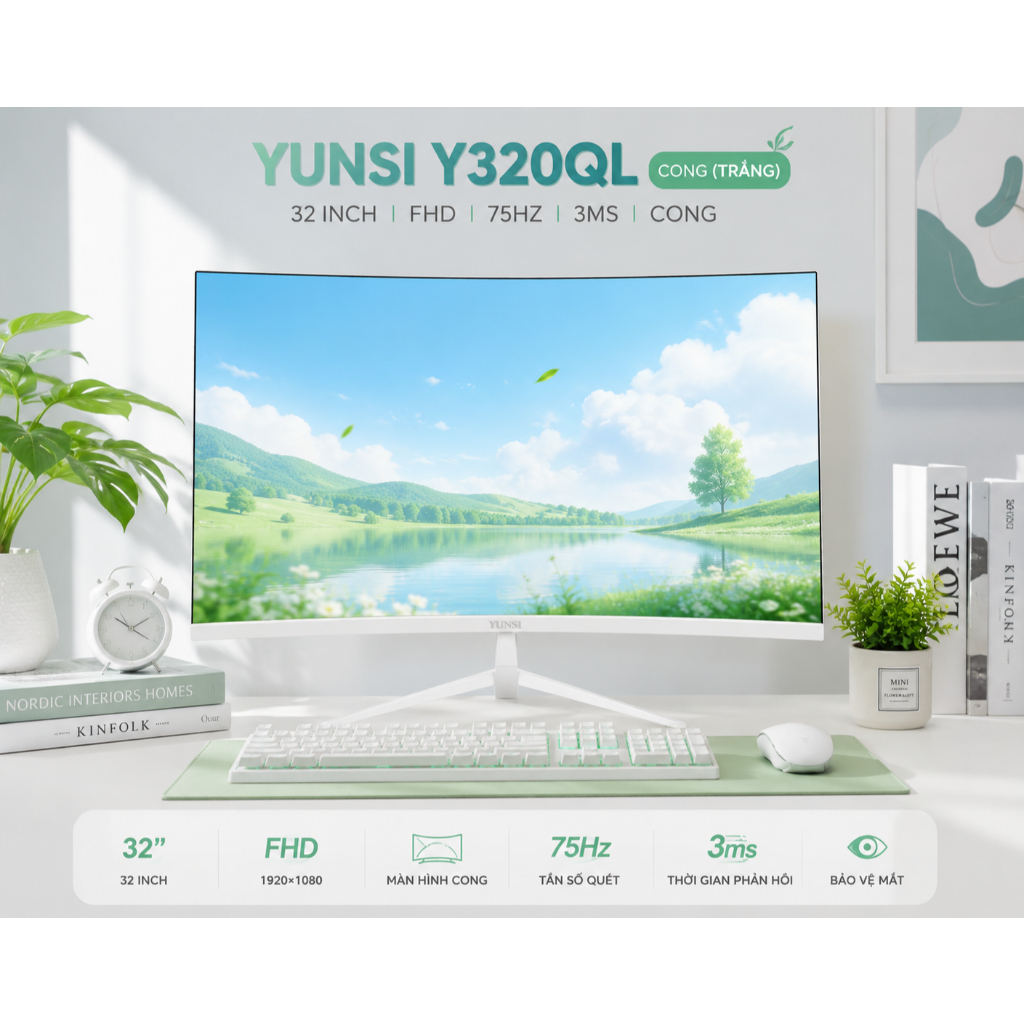 Màn Hình Cong / Phẳng YUNSI Y320QL Trắng / Đen 32 Inch FHD 75Hz 3ms Viền Mỏng Gaming Văn Phòng BH 24