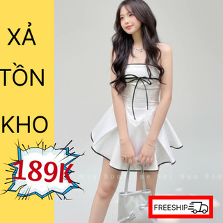 Váy body dự tiệc cúp ngực NV569 chất vải tafta ánh kim chuân váy xòe phối nơ dây xinh xắn