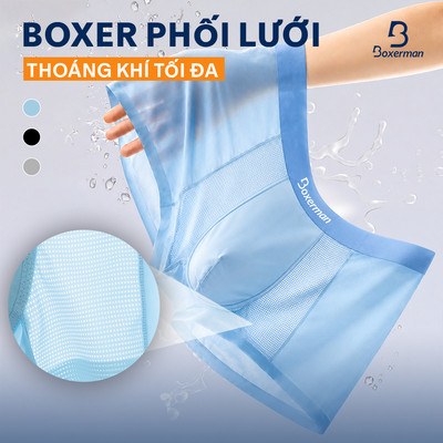 COMBO 3 Quần lót nam thun lạnh thoáng khí PROMESH, Quần boxer nam chất vải lụa băng thông thoáng chính hãng BOXERMAN