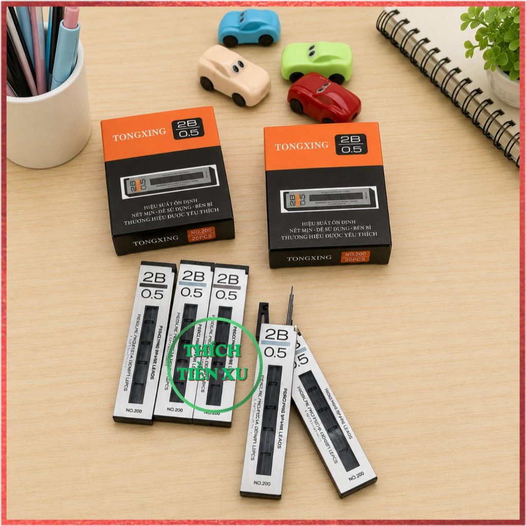 Conbo 5 tép nhỏ ruột chì kim 2B ngòi 0.5 mm dùng trong học tập thay thế ngòi bút.