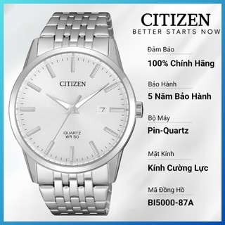Đồng hồ nam citizen pin-quartz dây thép không gỉ bi5000-87a - mặt trắng