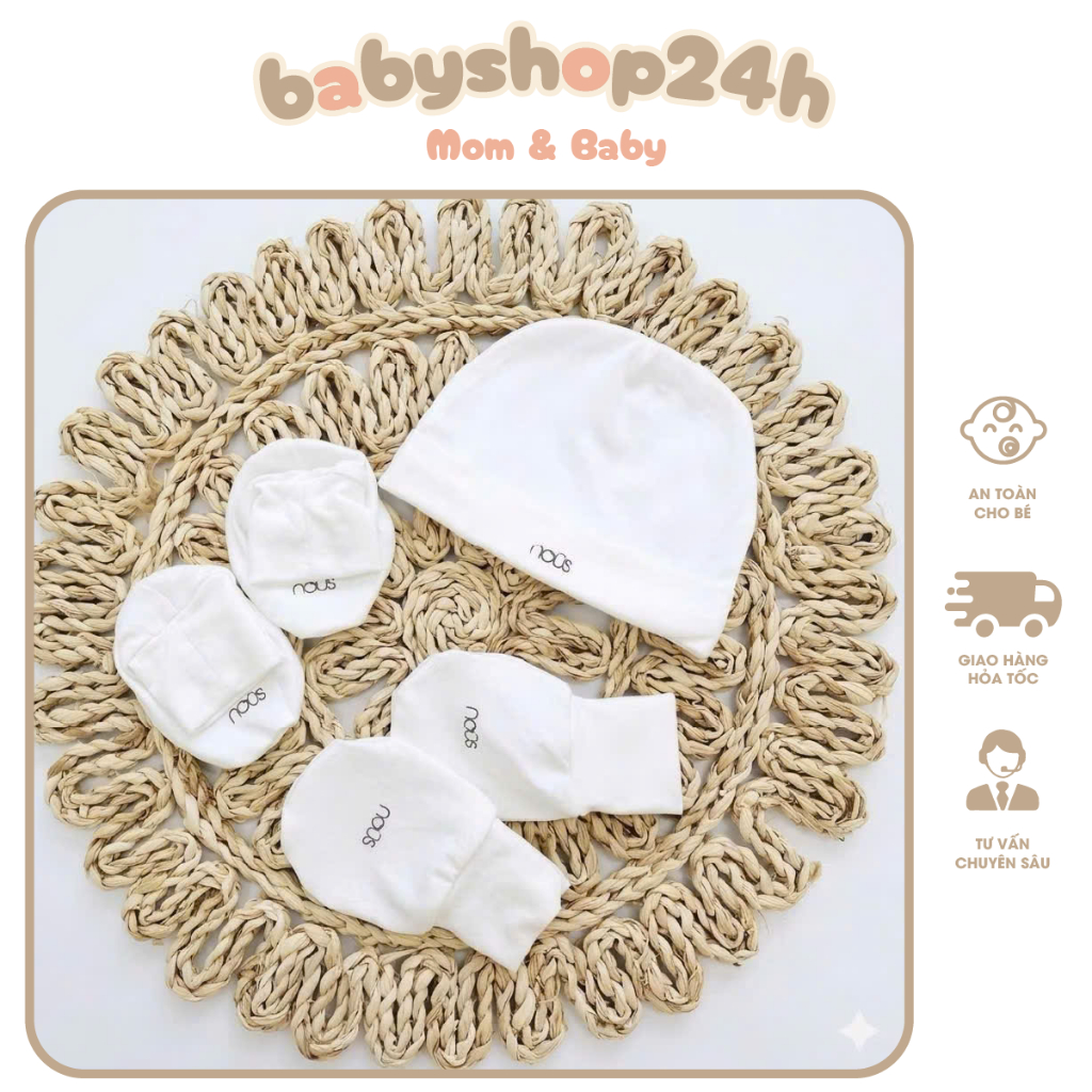 [ Nous ] Set Mũ Bao Tay, Bao Chân Nous Sơ Sinh, Phụ kiện Sơ Sinh Nous 0-3M