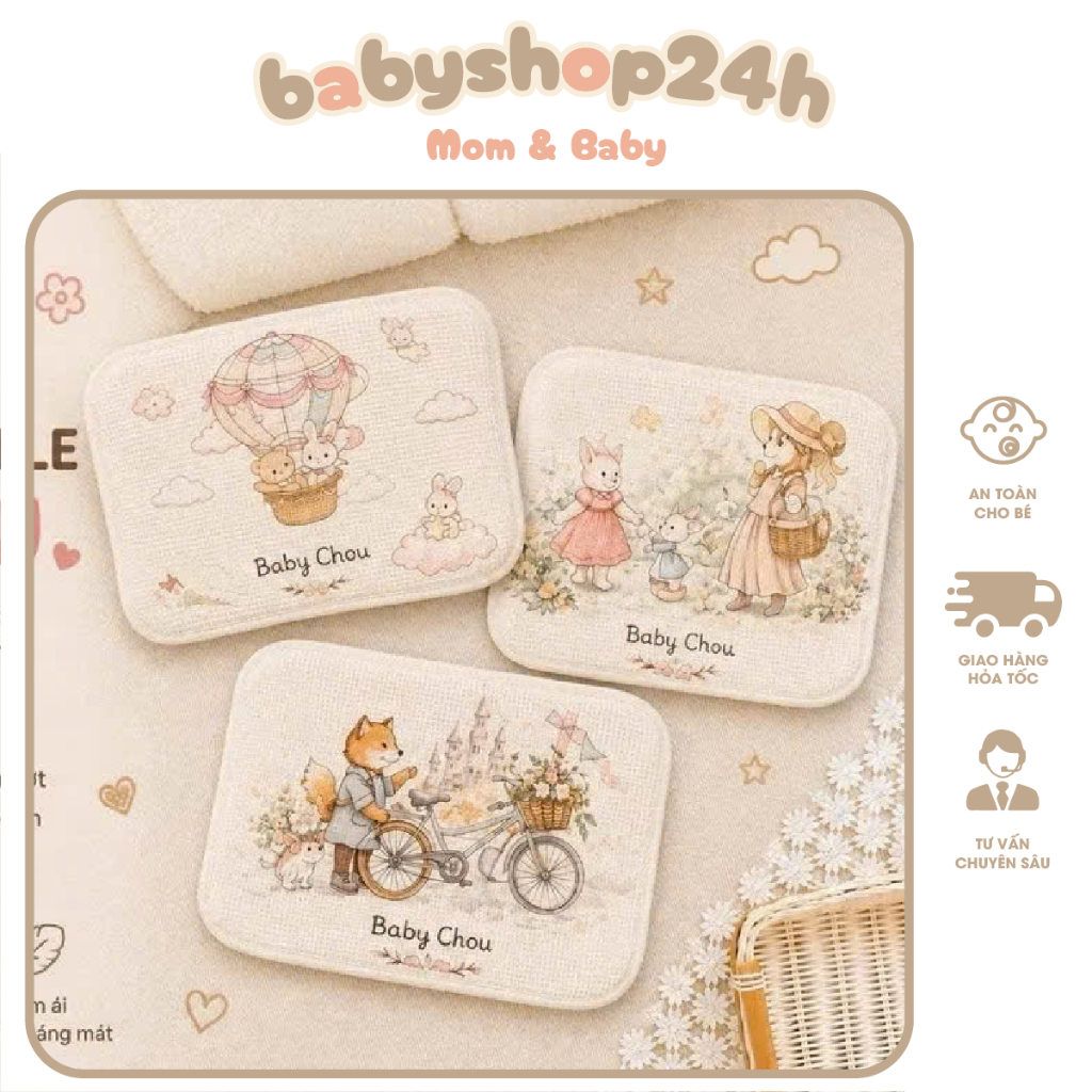 Gối Airmesh Cotton Waffle Bchou Mềm, Thoáng Khí, Sử Dụng Cho Bé Từ Sơ Sinh