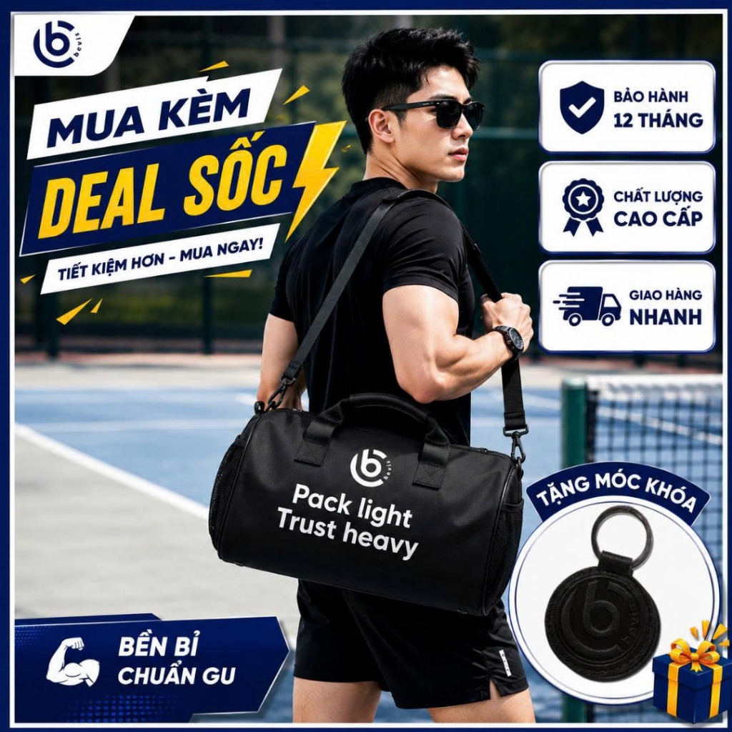 Túi Trống Du Lịch BEVIS MOVE, Chống Nước Cao Cấp, Ngăn Đựng Giày Riêng, Đa Năng Đi Gym/Du Lịch - [Tặ
