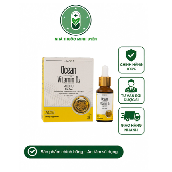 Orzax Ocean Vitamin D3 400IU Dạng Xịt Giúp Tăng Cường Hấp Thu Canxi (Lọ 20ml) - Nhập Khẩu Thổ Nhĩ Kỳ