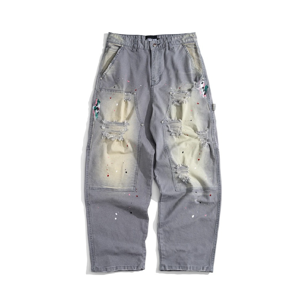 GWYN STATIC DISTRESSED BAGGY JEANS/ GRAY