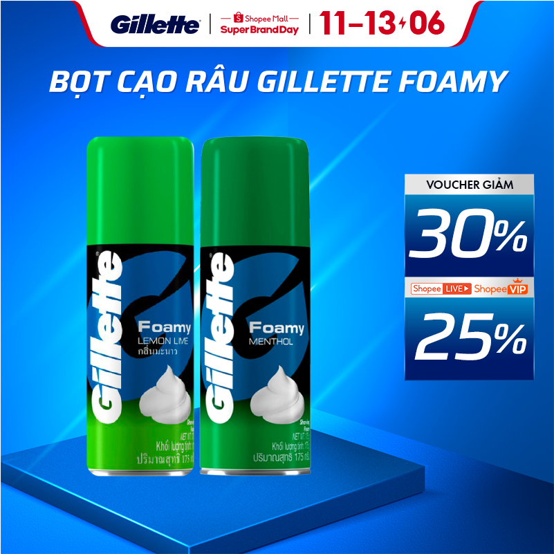 Bọt cạo râu Gillette Foamy Hương Chanh / Hương Bạc Hà - Chai 50g/175g