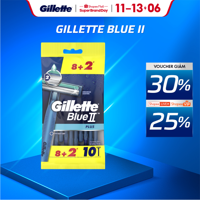 Dao Cạo Râu Gillette Blue II Plus - Gói 8+2 Cái