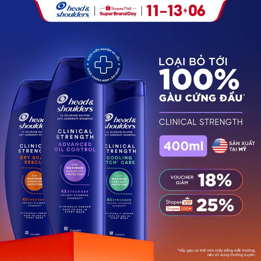 [MỚI] Dầu Gội HEAD & SHOULDERS Clinical Strength 4X Sức Mạnh Dành Cho Da Đầu Có Gàu Dai Dẳng/ Khô/ Ngứa/ Dầu Nhờn 400ML