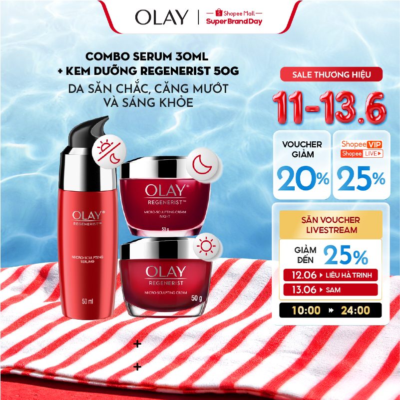 Combo 3: Kem Dưỡng Ẩm OLAY REGENERIST Ngày & Đêm + Serum Căng Mướt, Sáng Khỏe & Phục Hồi Dấu Hiệu Lã