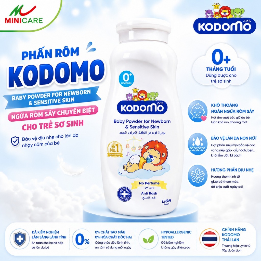 Phấn ngừa rôm sảy cho trẻ sơ sinh và cho da nhạy cảm Kodomo Baby Powder For Newborn & Sensitive Skin