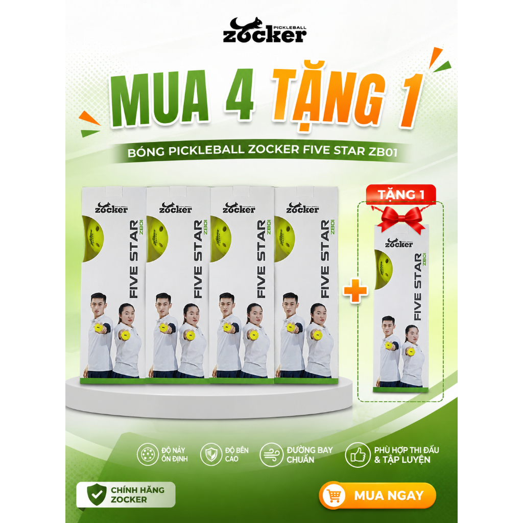 (Mua 4 tặng 1) Combo 4 hộp 3 bóng Zocker Five Star ZB01 - Gen 1