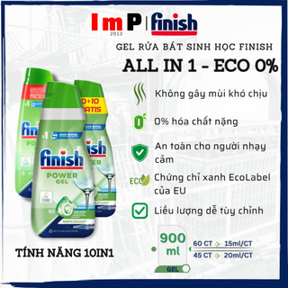 Gel rửa bát finish power eco 0% 900ml - gel rửa bát sinh học - imp