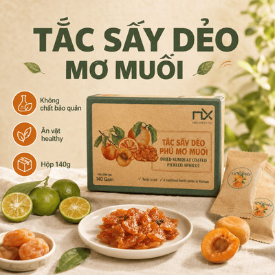 Hộp Trái Cây Sấy Ăn Vặt Nam Xanh, Tắc Sấy Dẻo Mơ Muối, Không Chất Bảo Quản, Ăn Vặt Healthy, Hộp 140g