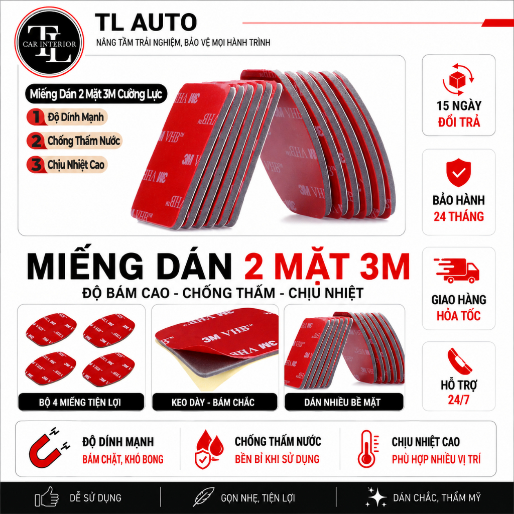 Miếng băng dính 2 mặt 3M VHB 4991 siêu bám dính 50mm x 30mm x 2mm