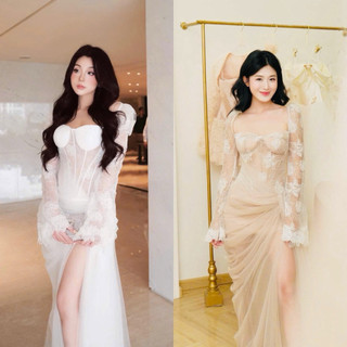 đầm body dài ren tay dài phối lứoi sẽ tà dạ hội dự tiệc kèm ảnh thật