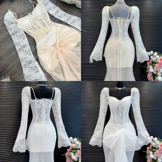 đầm body dài ren tay dài phối lứoi sẽ tà dạ hội dự tiệc kèm ảnh thật