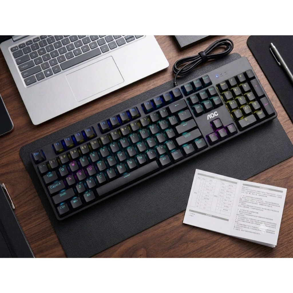 bàn phím cơ gaming AOC GK410, blue switch, 104 phím full size, nhiều chế độ led