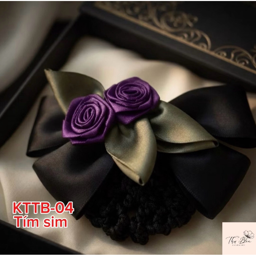 Kẹp rọ búi tóc nữ thiết kế nơ phối hoa hồng cuộn thủ công