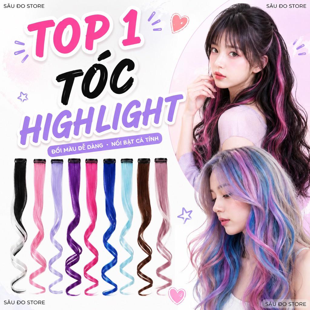 [Mua 2 Giảm 5K] Tóc Giả Kẹp Highlight Nhiều Màu – Tóc Kẹp Light Không Cần Nhuộm Siêu Xinh, Dễ Gắn, G