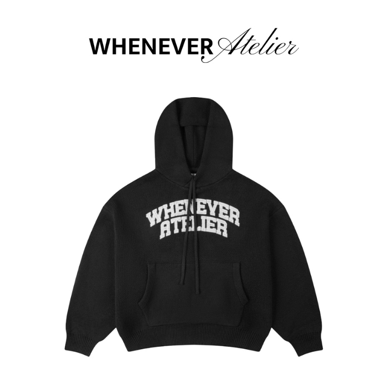 Whenever Atelier |  Áo Hoodie Whenever Basic Logo Knit Form Boxy Unisex/ Black